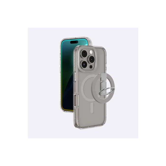 iPhone 16 Pro Kılıf Magsafe Şarj Özellikli Yüzük Standlı Amazingthing Titan Pro Serisi Kapak Gri