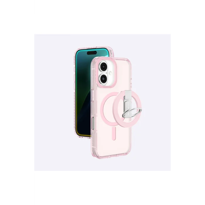 iPhone 16 Plus Kılıf Magsafe Şarj Özellikli Yüzük Standlı Amazingthing Titan Pro Serisi Kapak Pembe