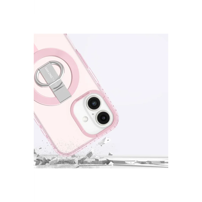 iPhone 16 Plus Kılıf Magsafe Şarj Özellikli Yüzük Standlı Amazingthing Titan Pro Serisi Kapak Pembe