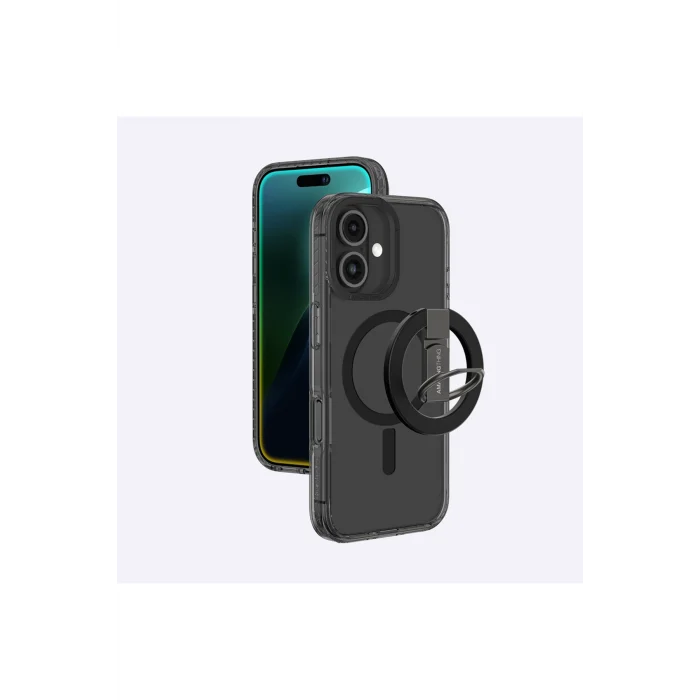iPhone 16 Kılıf Magsafe Şarj Özellikli Yüzük Standlı Amazingthing Titan Pro Serisi Kapak Siyah