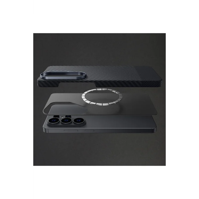 Galaxy S26 Ultra Kılıf M-safe Özellikli 1500D Aramid Fiber Titan Max Kapak Siyah-Gri