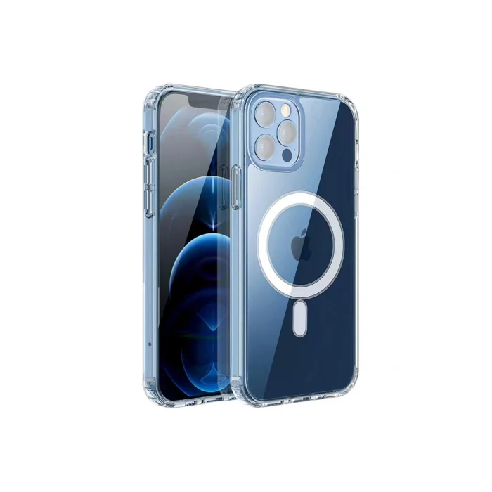 iPhone 11 Pro Max Kılıf M-safe Şarj Özellikli Şeffaf Sert PC Embos Kapak