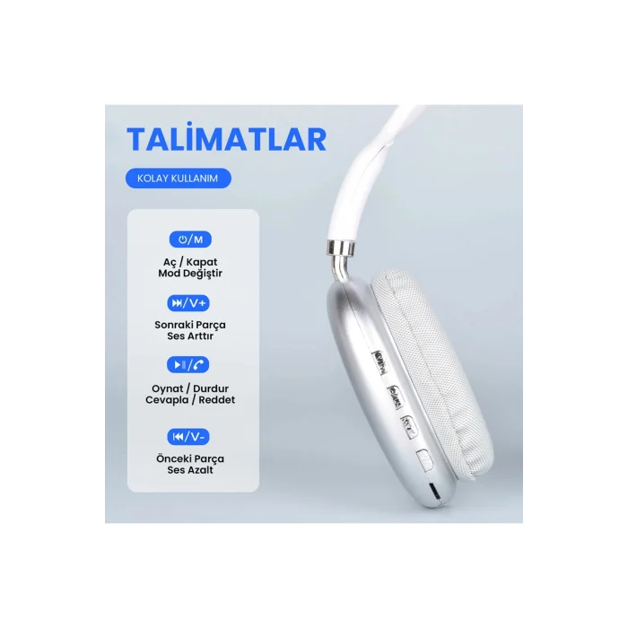 Bluetooth Kulaklık Hi-Fi Ses Kalitesi Ayarlanabilir ve Katlanabilir Kulak Üstü