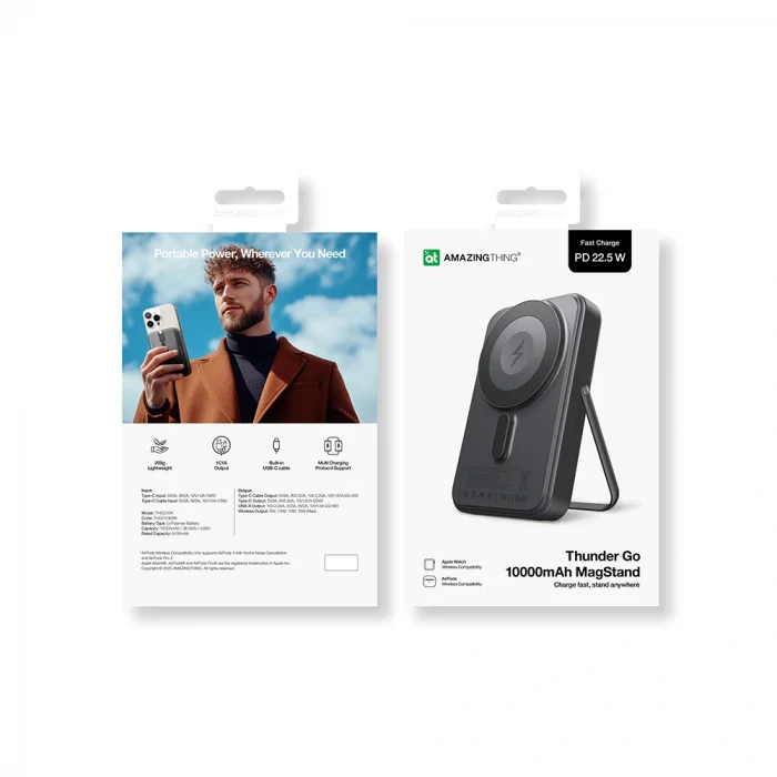 Amazingthing Thunder Go Akıllı Saat Kablosuz Şarj Özellikli PD 22.5W Standlı Wireless Powerbank 15W 10000mAh
