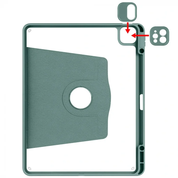 iPad Pro 12.9 2022 M2 Kılıf Termik Kalem Bölmeli Dönebilen Standlı Kılıf