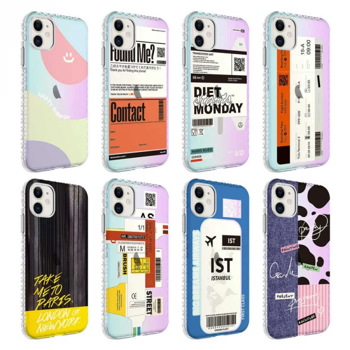 iPhone 11 Kılıf Airbag Kenarlı Renkli Desenli Silikon Elegans Kapak