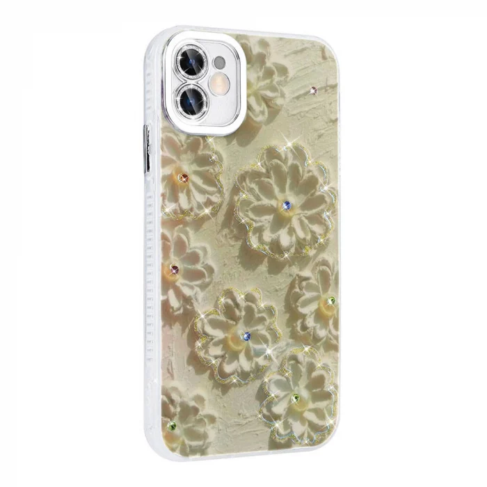 iPhone 11 Kılıf Çiçek Desenli Parlak Taşlı Sert Silikon Garden Kapak