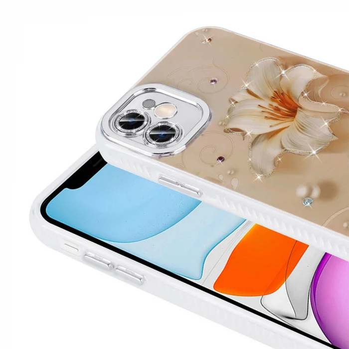 iPhone 11 Kılıf Çiçek Desenli Parlak Taşlı Sert Silikon Garden Kapak