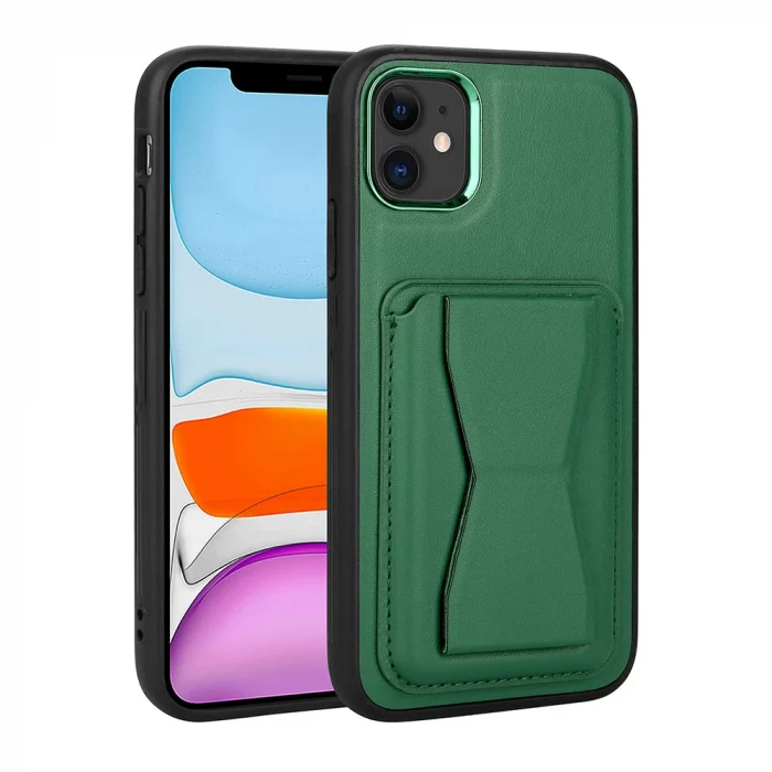 iPhone 11 Kılıf Kartlıklı Standlı ​Pu Deri  Memo Kapak