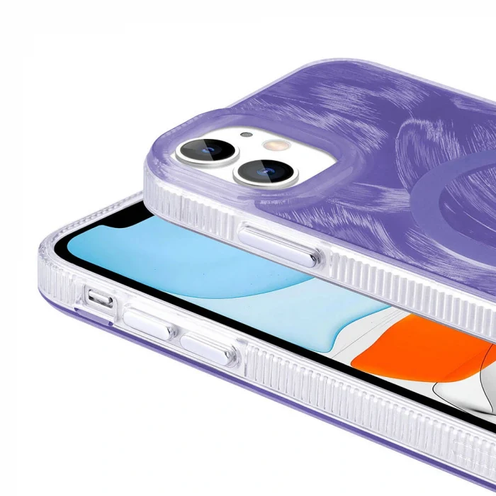 iPhone 11 Kılıf M-safe Şarj Özellikli Fırça Boya Desenli Palet Kapak