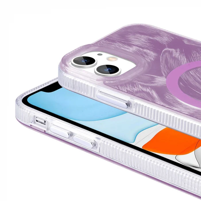 iPhone 11 Kılıf M-safe Şarj Özellikli Fırça Boya Desenli Palet Kapak