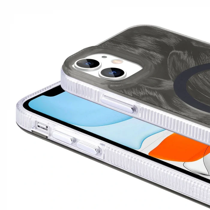 iPhone 11 Kılıf M-safe Şarj Özellikli Fırça Boya Desenli Palet Kapak