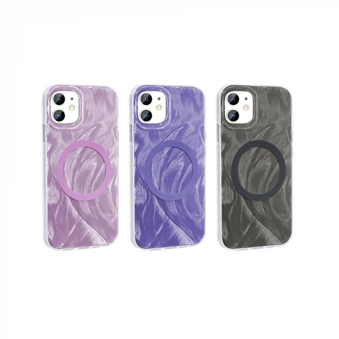 iPhone 11 Kılıf M-safe Şarj Özellikli Fırça Boya Desenli Palet Kapak