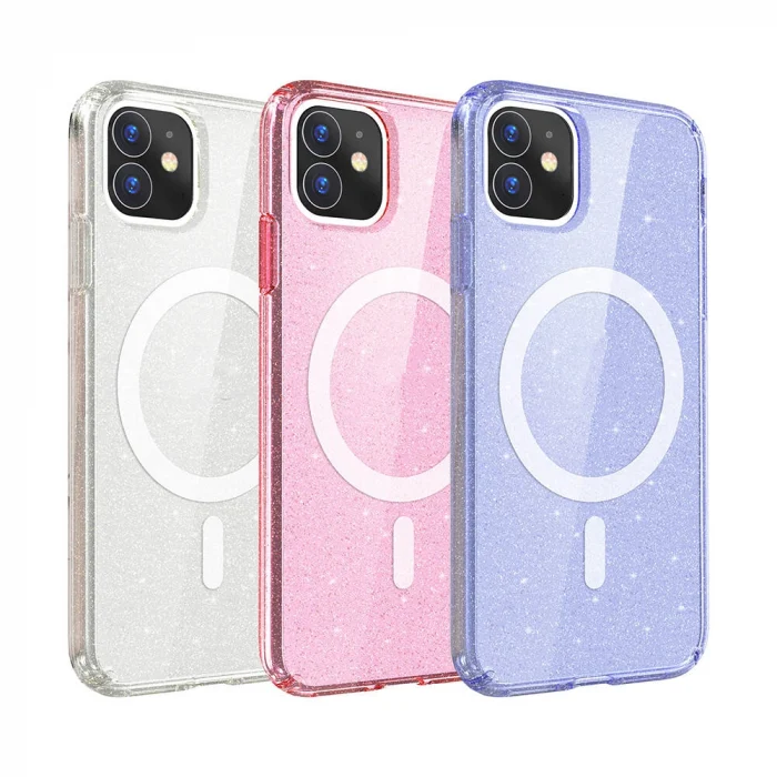 iPhone 11 Kılıf M-safe Şarj Özellikli Parlayan Simli Saydam Renkli Allstar Kapak