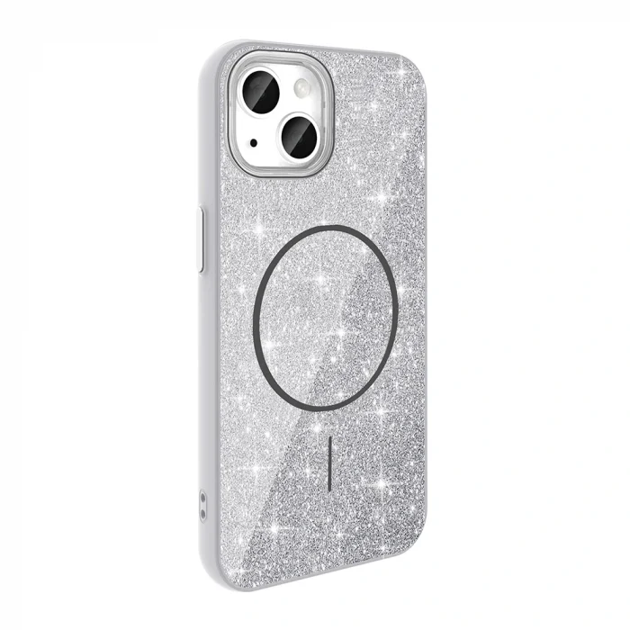 iPhone 11 Kılıf M-safe Şarj Özellikli Parlayan Simli Okso Kapak