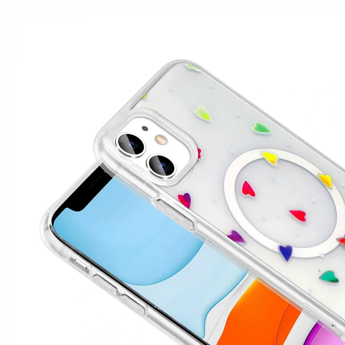 iPhone 11 Kılıf M-Safe Şarj Özellikli Şeffaf Folk Sert Kapak
