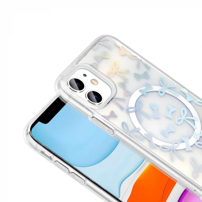 iPhone 11 Kılıf M-Safe Şarj Özellikli Şeffaf Folk Sert Kapak