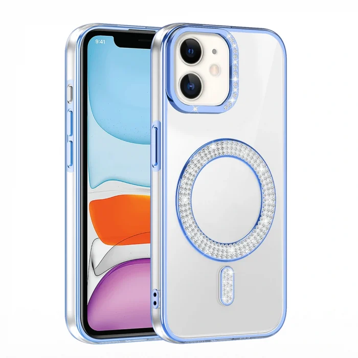 iPhone 11 Kılıf Pırlanta Taş Tasarımlı M-safe Şarj Özellikli Karetta Silikon Kapak