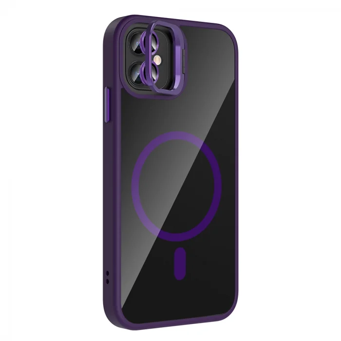 iPhone 11 Kılıf Standlı ve Kamera Lens Hediyeli M-Safe Şarj Özellikli Etro Kapak