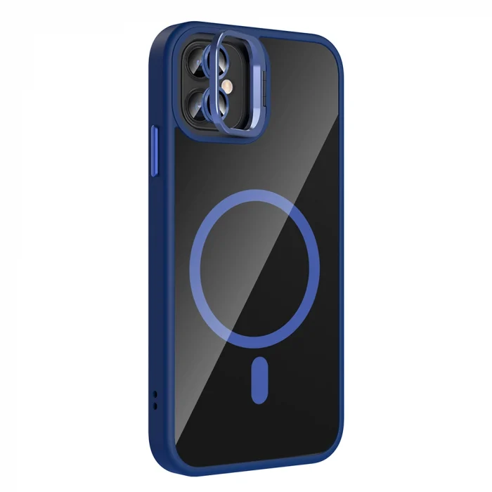 iPhone 11 Kılıf Standlı ve Kamera Lens Hediyeli M-Safe Şarj Özellikli Etro Kapak