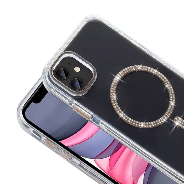 iPhone 11 Kılıf Taşlı Tasarım M-safe Şarj Özellikli Koment Silikon Kapak