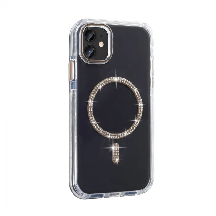 iPhone 11 Kılıf Taşlı Tasarım M-safe Şarj Özellikli Koment Silikon Kapak