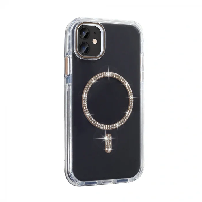 iPhone 11 Kılıf Taşlı Tasarım M-safe Şarj Özellikli Koment Silikon Kapak