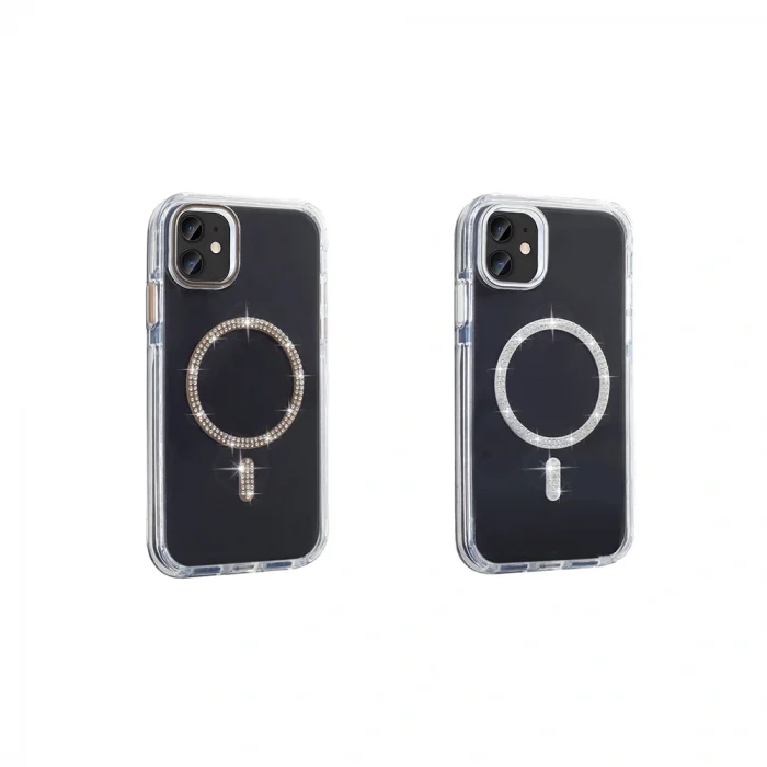 iPhone 11 Kılıf Taşlı Tasarım M-safe Şarj Özellikli Koment Silikon Kapak