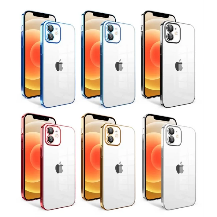 iPhone 12 Kılıf Kamera Korumalı Renkli Çerçeveli  Garaj Kapak