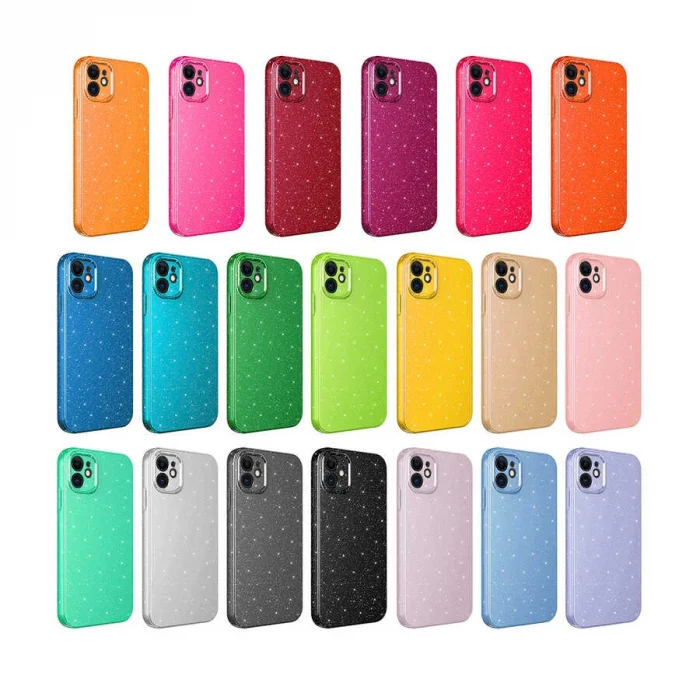 iPhone 12 Kılıf Kamera Korumalı Simli Lüks  Koton Kapak