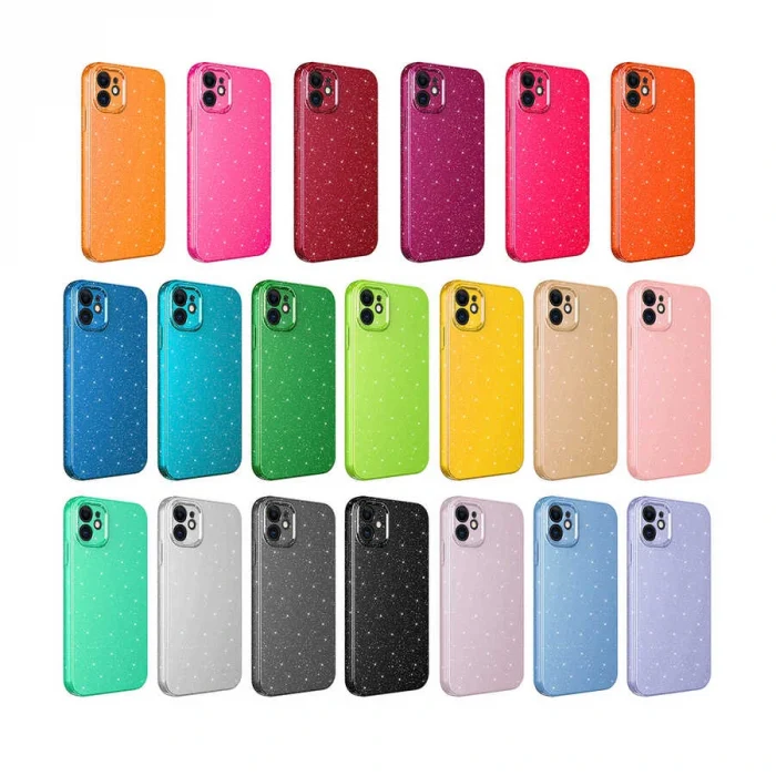 iPhone 12 Kılıf Kamera Korumalı Simli Lüks Koton Kapak