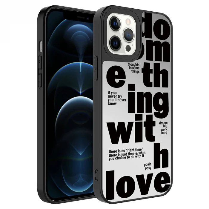 iPhone 12 Pro Kılıf Aynalı Desenli Kamera Korumalı Parlak Mirror Kapak
