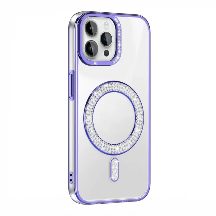 iPhone 12 Pro Kılıf Pırlanta Taş Tasarımlı M-safe Şarj Özellikli Karetta Silikon Kapak