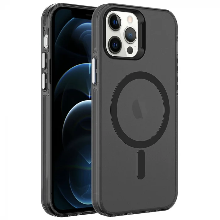 iPhone 12 Pro Kılıf M-safe Şarj Özellikli Buzlu Transparan C-Pro Sert Kapak