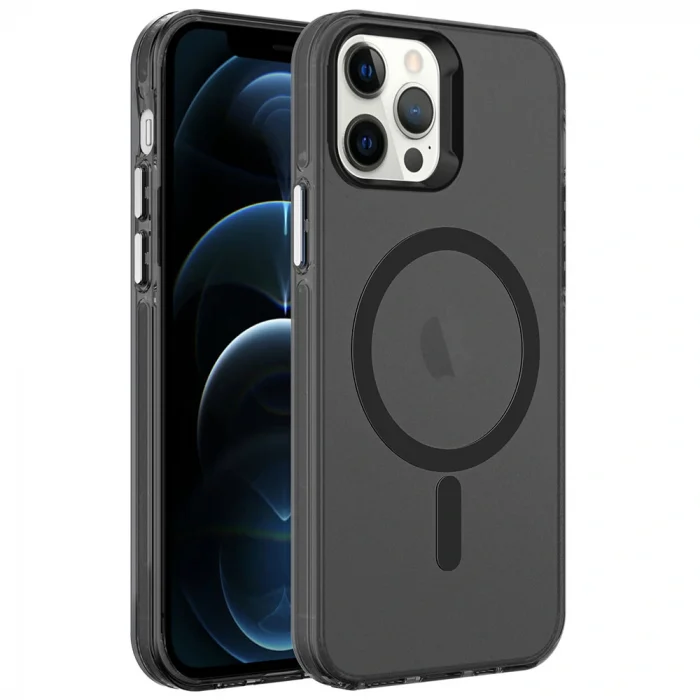 iPhone 12 Pro Kılıf M-safe Şarj Özellikli Buzlu Transparan C-Pro Sert Kapak