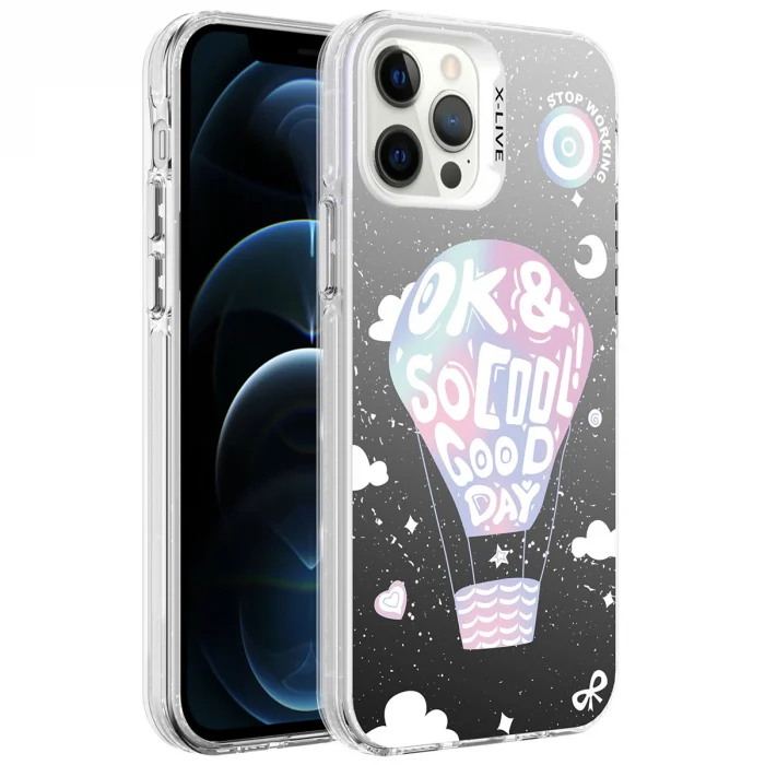 iPhone 12 Pro Max Kılıf Desenli Silver Sert Kapak