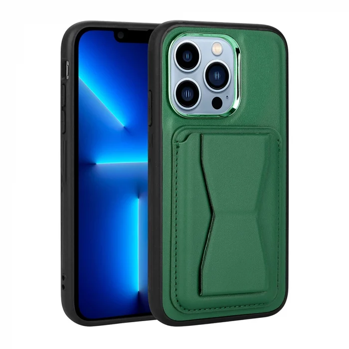 iPhone 12 Pro Max Kılıf Kartlıklı Standlı ​Pu Deri  Memo Kapak