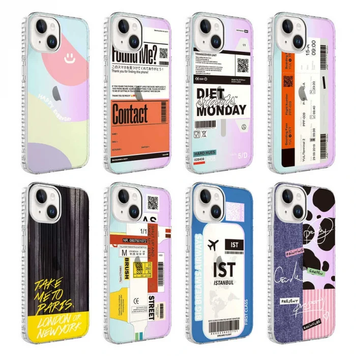 iPhone 13 Kılıf Airbag Kenarlı Renkli Desenli Silikon Elegans Kapak