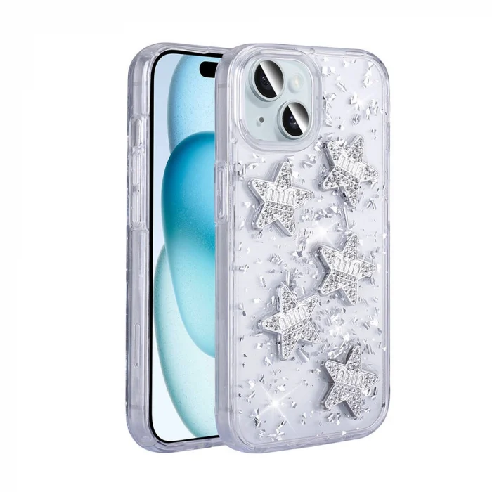 iPhone 13 Kılıf Airbagli Simli Arka Yüzey Işıltı Silikon Kapak
