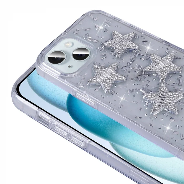 iPhone 13 Kılıf Airbagli Simli Arka Yüzey Işıltı Silikon Kapak