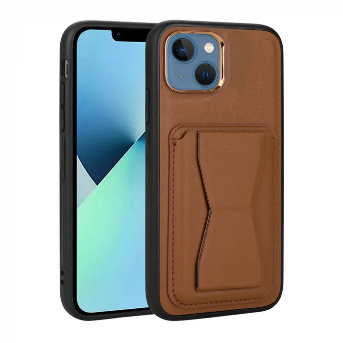 iPhone 13 Kılıf Kartlıklı Standlı ​Pu Deri Memo Kapak