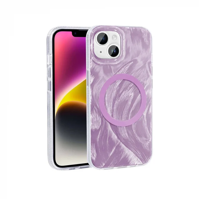 iPhone 13 Kılıf M-safe Şarj Özellikli Fırça Boya Desenli Palet Kapak