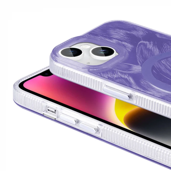 iPhone 13 Kılıf M-safe Şarj Özellikli Fırça Boya Desenli Palet Kapak