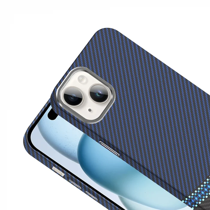 iPhone 13 Kılıf M-safe Şarj Özellikli Karbon Fiber Görünümlü Gros Kapak