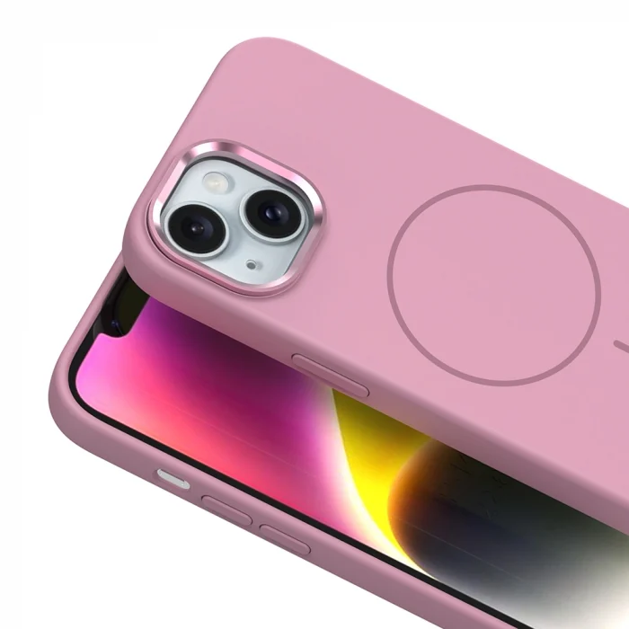 iPhone 13 Kılıf M-Safe Şarj Özellikli Metal Kamera Çerçeveli Edi Silikon Kapak