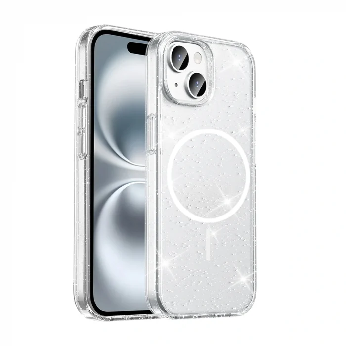 Apple iPhone 13 Kılıf M-safe Şarj Özellikli Parlayan Simli Saydam Renkli Zore Maris Kapak