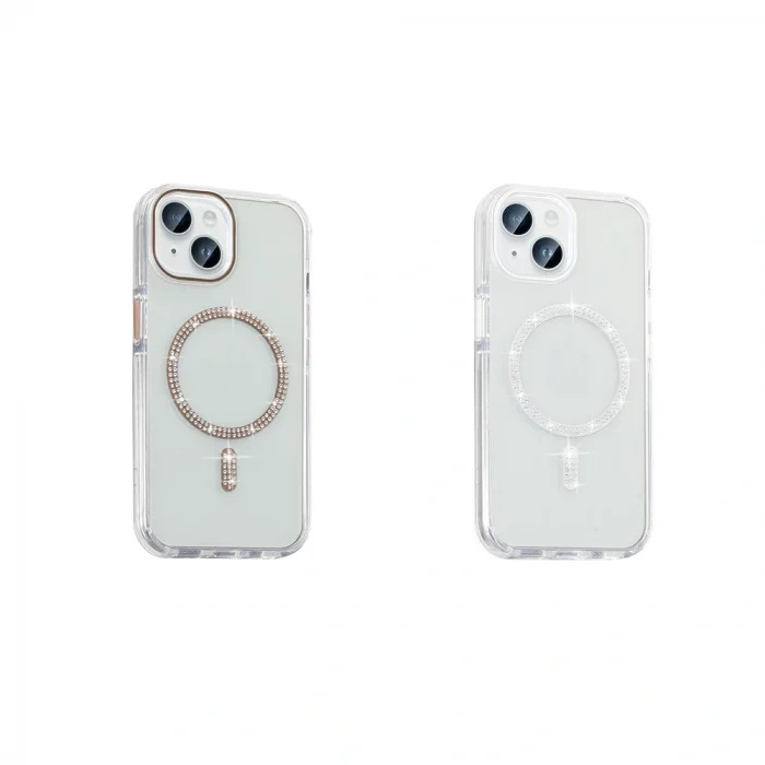 iPhone 13 Kılıf Taşlı Tasarım M-safe Şarj Özellikli Koment Silikon Kapak