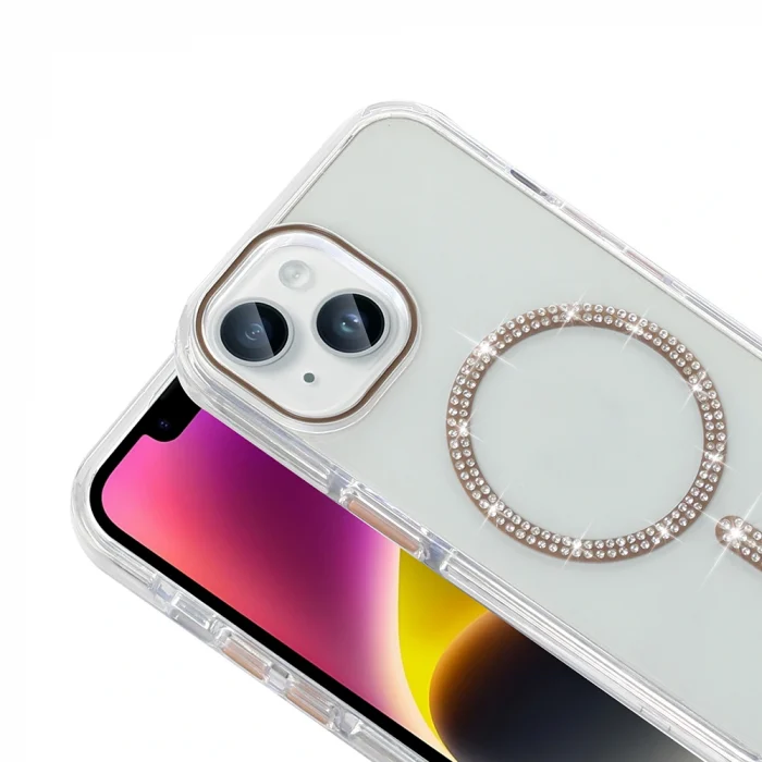 iPhone 13 Kılıf Taşlı Tasarım M-safe Şarj Özellikli Koment Silikon Kapak