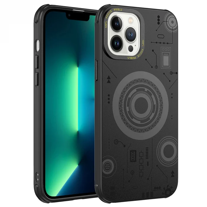 iPhone 13 Pro Kılıf Wireless Şarj Özellikli Desenli Hot Kapak