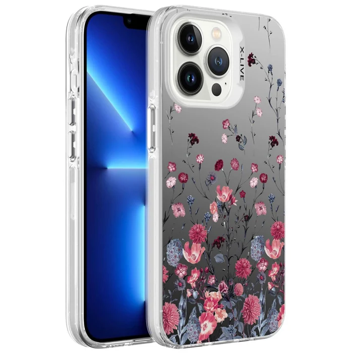 iPhone 13 Pro Max Kılıf Desenli Silver Sert Kapak